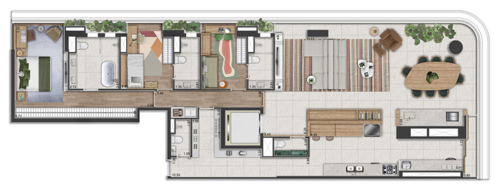 Planta Opção 2 - 3 suítes - 193m² - 3 SUÍTES, SENDO A SUÍTE MASTER COM BANHO SR. E SRA. E SALA AMPLIADA COM HOME OFFICE