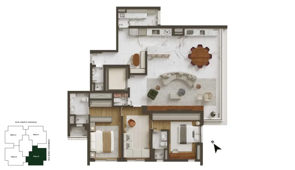 163 m² 2 suítes | 2 vagas SALA ÍNTIMA COZINHA ABERTA
