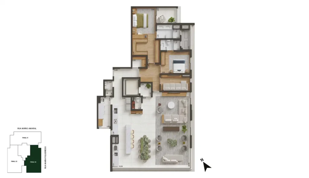 221 m² 3 suítes LIVING AMPLIADO - SALA ÍNTIMA COZINHA ABERTA