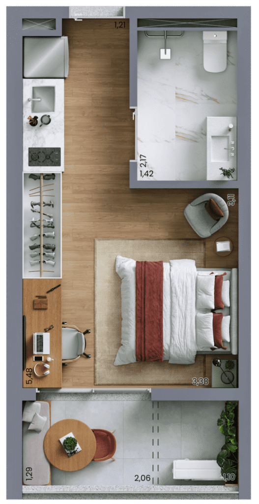 Planta Artística do Studio Padrão de 27m²