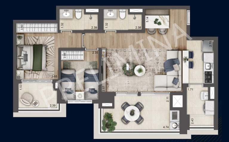 PLANTA OPÇÃO 82m² 2